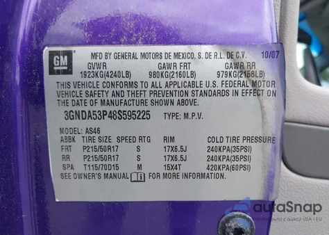 2008 Chevrolet Hhr Lt z USA, uszkodzony, nr VIN 3GNDA53P48S595225